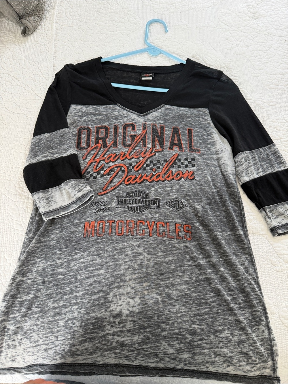 Harley-Davidson Black & Gray Long Sleeve Tee with Orange Print